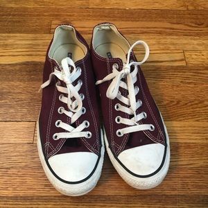 Burgundy Chuck Taylor Converse shoes